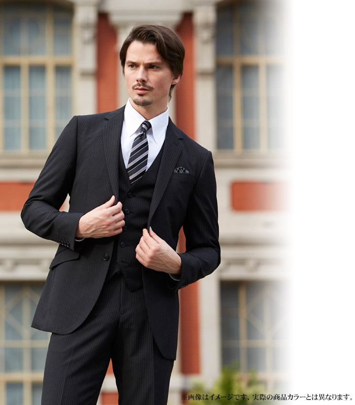 スーツセレクト　メンズ　ビジネス　スーツ　スリーピース　セットアップ　ブラック即購入歓迎メンズスーツＳ