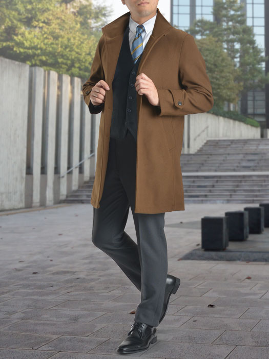 襟元がおしゃれなブラウンコートスタイル | メンズスーツのスーツ